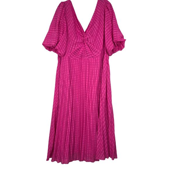 ASOS DESIGN Curve Twist Front Pleated Midi Dress Hot Pink Textured Size 18 - Picture 2 of 8